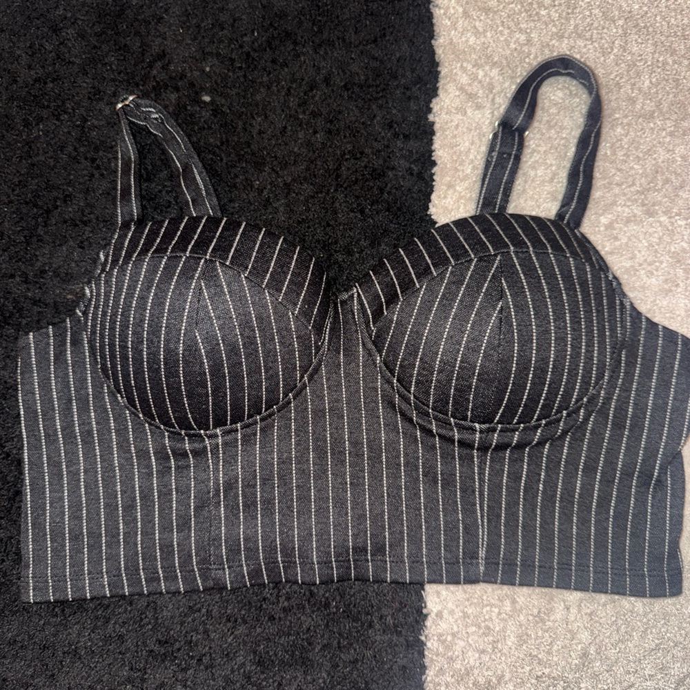 Black and White Striped Bustier Top